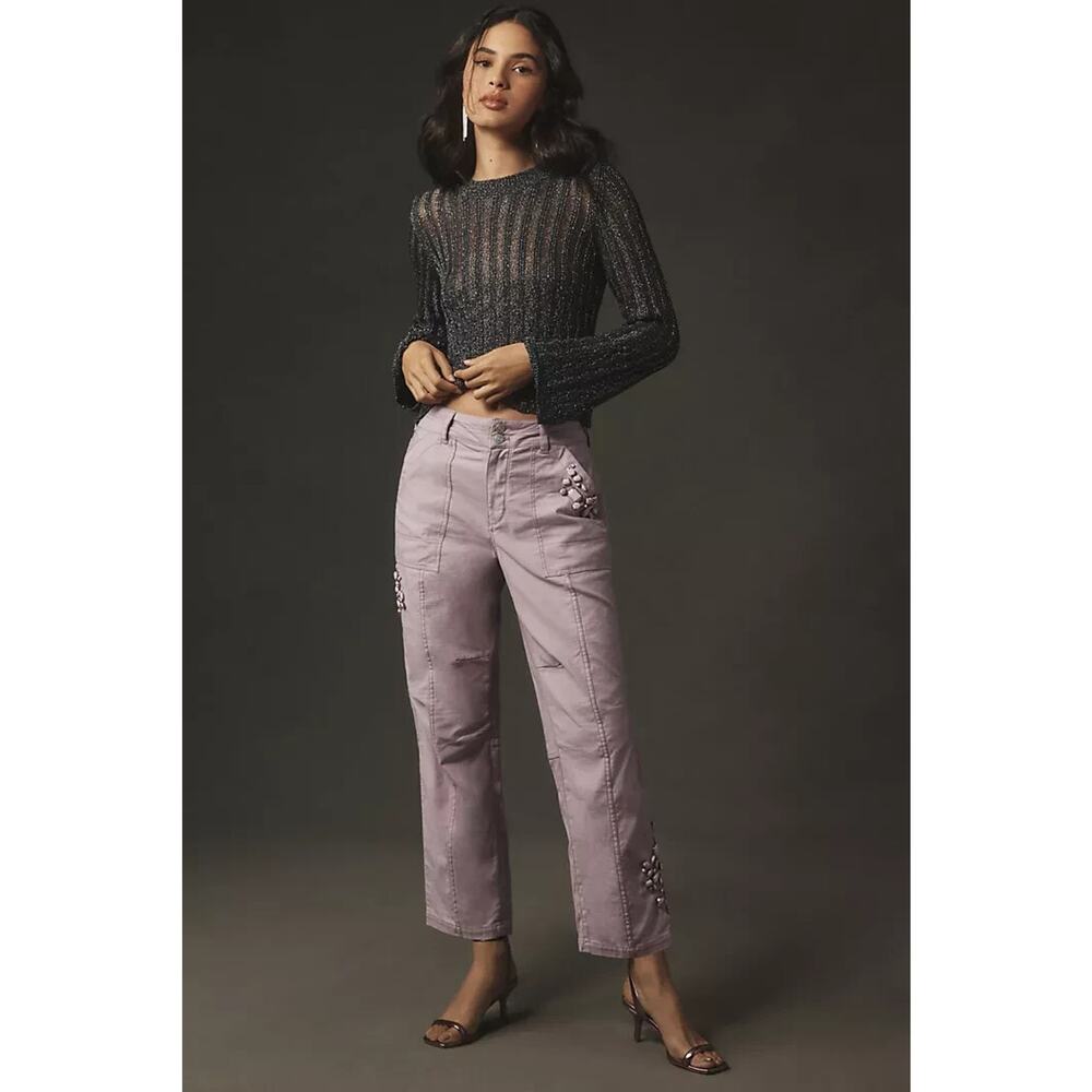 NWD Anthropologie Pilcro The Wanderer Jeweled Relaxed-Leg Pants Sz 25 Lilac 8C46